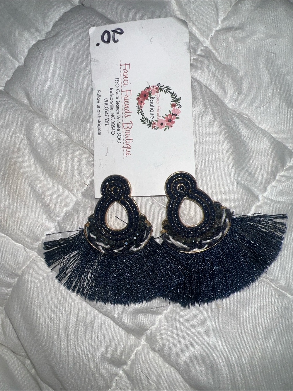 Navy Tassel Statement Earrings